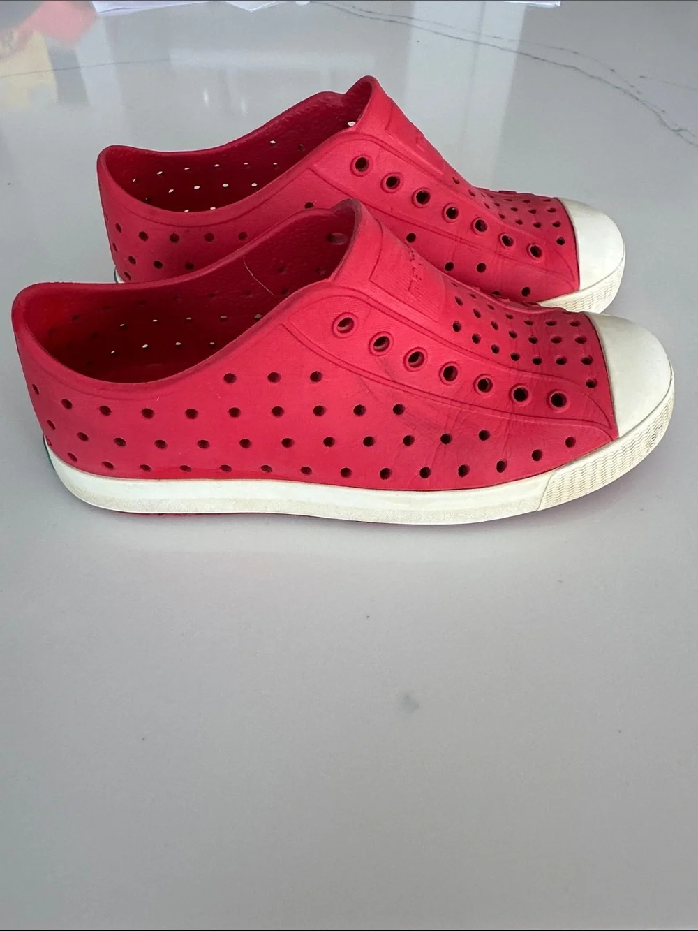 Native Red Slip-On Perforated Sneakers with White Soles